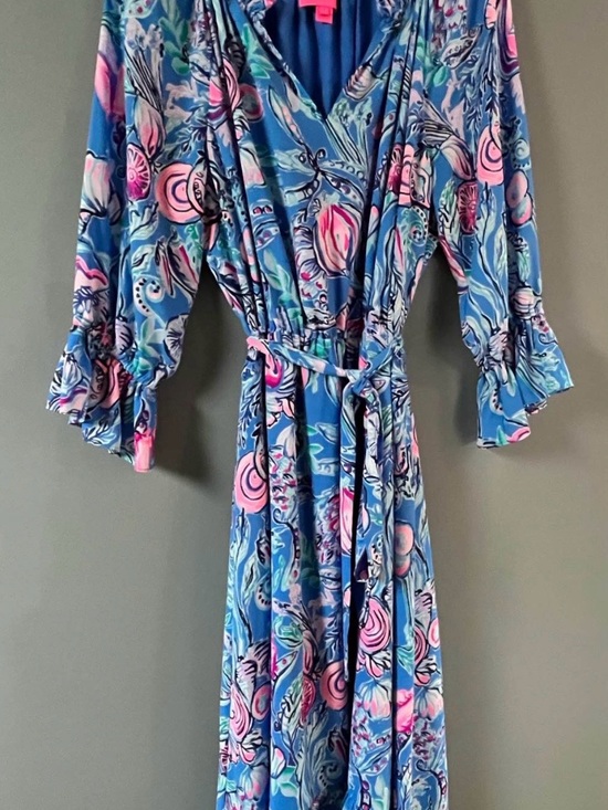 Lilly Pulitzer Dresses & Skirts - Lilly Pulitzer Blue Floral Maxi Dress with Pink Label and Green Accents